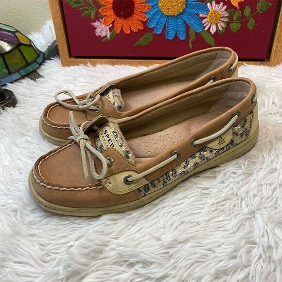 Sperry Angelfish Leopard Jacquard Slip-On Boat Shoes Women's Size 8.5 - Picture 2 of 10